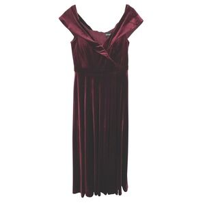 XSCAPE  Vintage Burgundy Velvet Off Shoulder Wrap Maxi Evening Gown Dress‎ 14 P